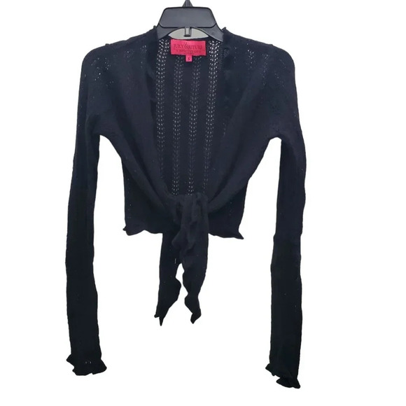 Juicy Couture Women's Y2K Black Knit Tie Front Balletcore Rare P&G Cardigan Sz S - Picture 1 of 7
